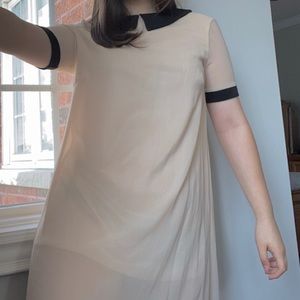 Beige Korean Black Collar Mini Summer Dress